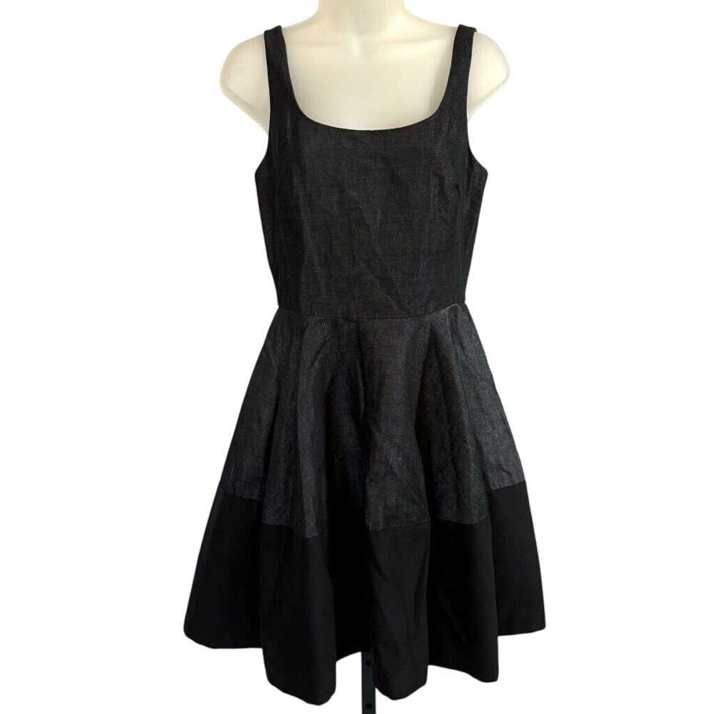 Gap Fit Flare Ballet Tank‎ Dress Size 2 Black Gray Linen Colorblock Fairy Grunge